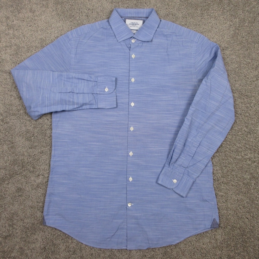Charles Tyrwhitt Shirt Mens XL 17 35 Blue Extra Slim Fit Dress Button Up